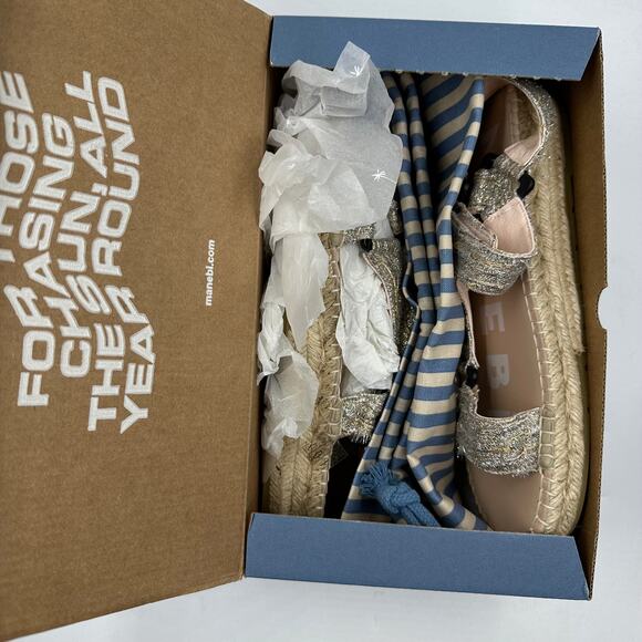 Manebi Women's Lurex Cotton Blend Hiking Sandal Espadrille Gold EU 38 US 8 NEW - Picture 4 of 5